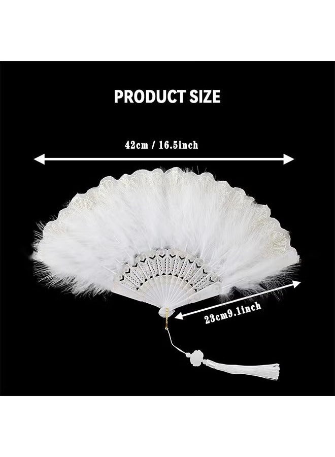 Unewshi Feather Hand Fan, White Foldable Feather Fan Handheld for Party Wedding Dancing Decoration - Image 5