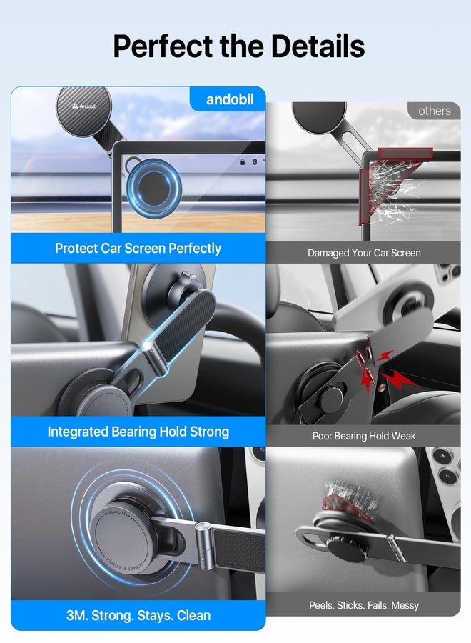 andobil Upgrade Tesla Phone Mount [Strong Magnet & Foldable] MagSafe Car Mount for Tesla New Model Y Juniper Model 3, 360° Adjustable Tesla Phone Holder fits iPhone 17 16 15 Pro Max, Tesla Accessories - Image 5