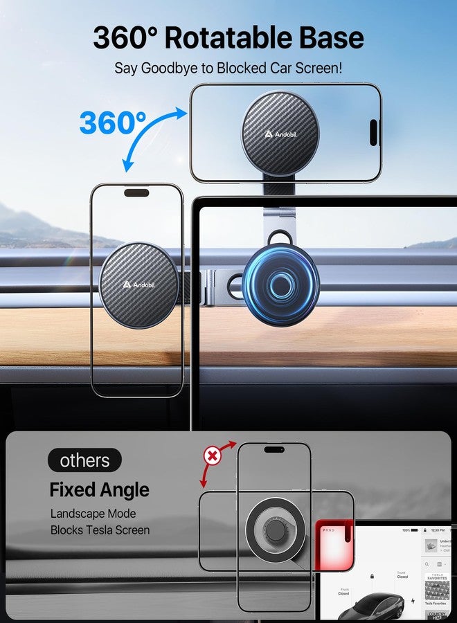 andobil Upgrade Tesla Phone Mount [Strong Magnet & Foldable] MagSafe Car Mount for Tesla New Model Y Juniper Model 3, 360° Adjustable Tesla Phone Holder fits iPhone 17 16 15 Pro Max, Tesla Accessories - Image 3