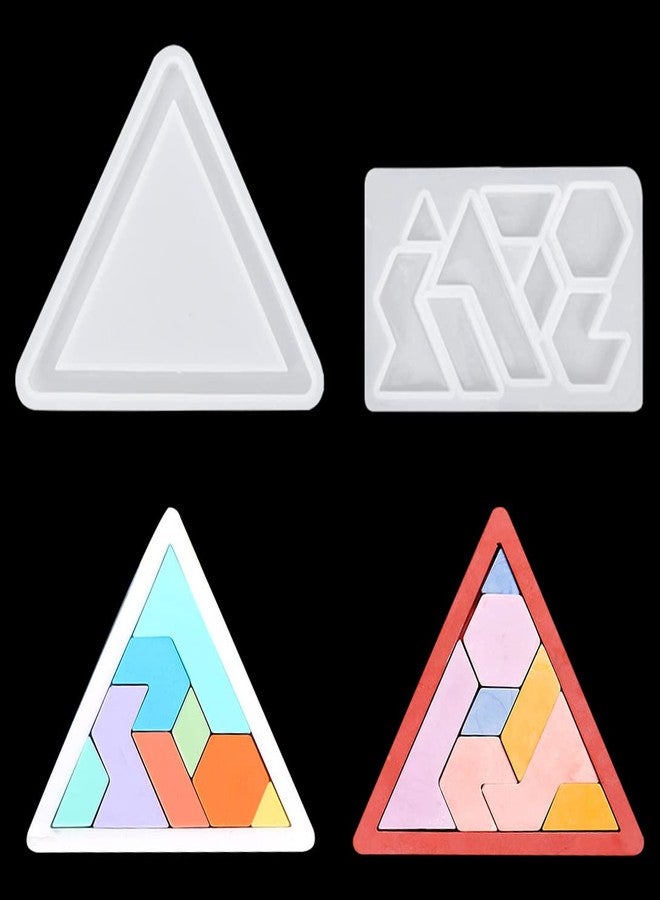 Koonafy 2Pcs Puzzle Resin Molds Silicone Triangle Resin Mold Epoxy Casting Tangram Jigsaw Mold Coaster DIY Craft Jewelry Pendant (jigsaw mold) - Image 1