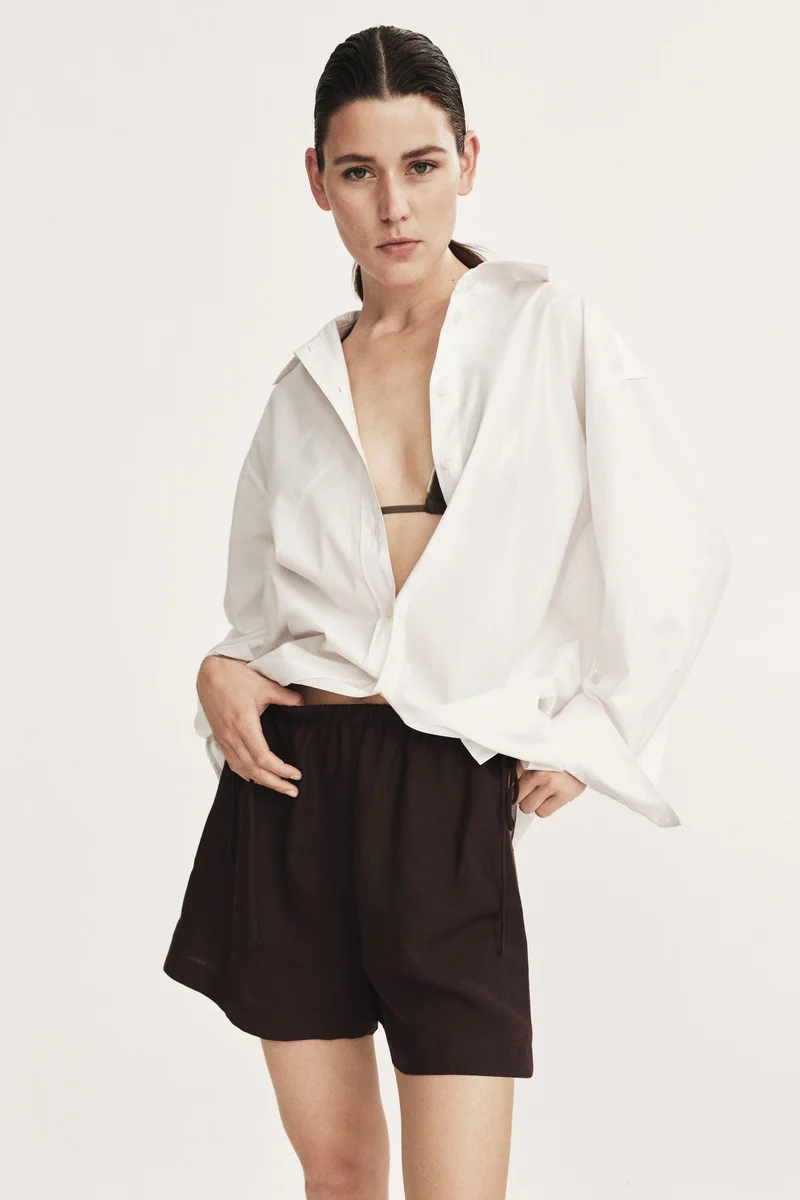 H&M Drawstring-detail linen-blend shorts