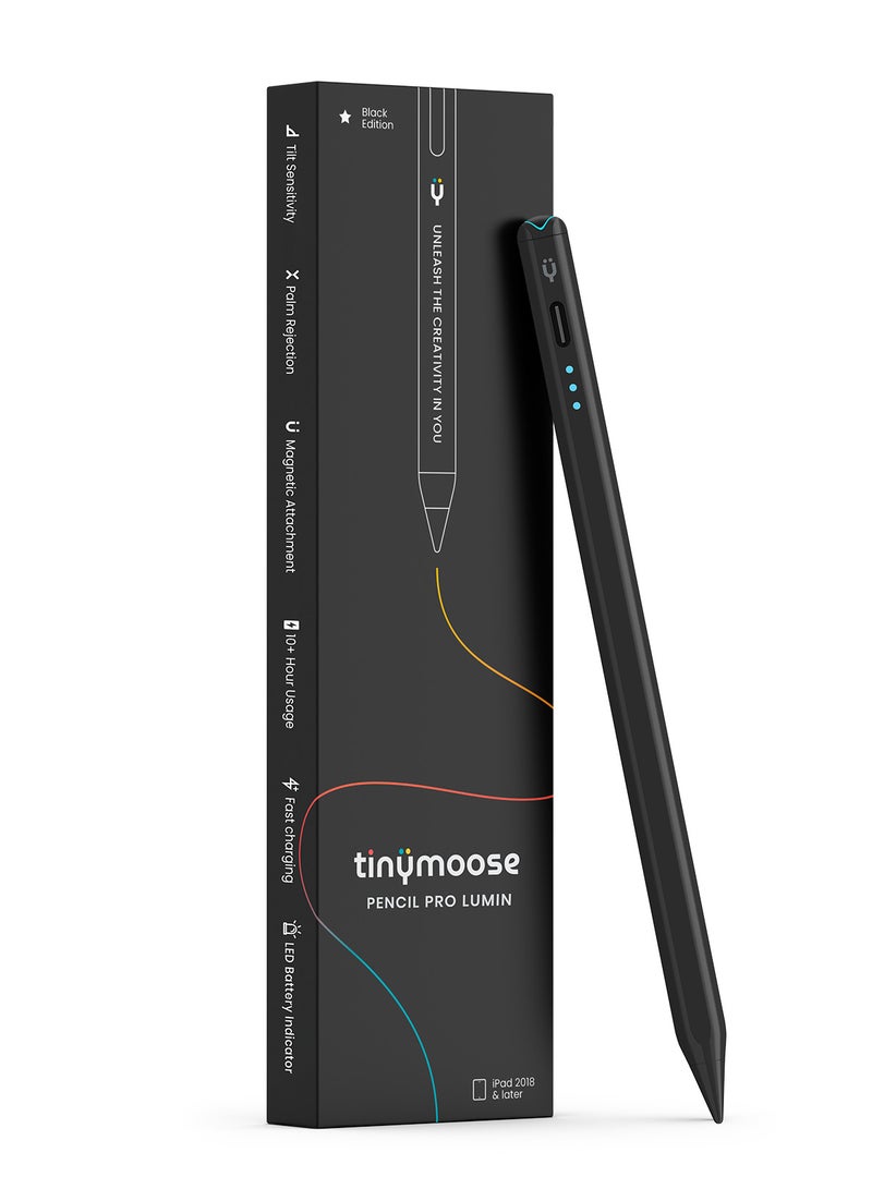 TinyMoose Active Digital Stylus Pen Pencil Pro Lumin 2nd generation iPad Pen with Fast Charging & Palm Rejection For Apple iPad 2018 and Later Black Edition - Image 1