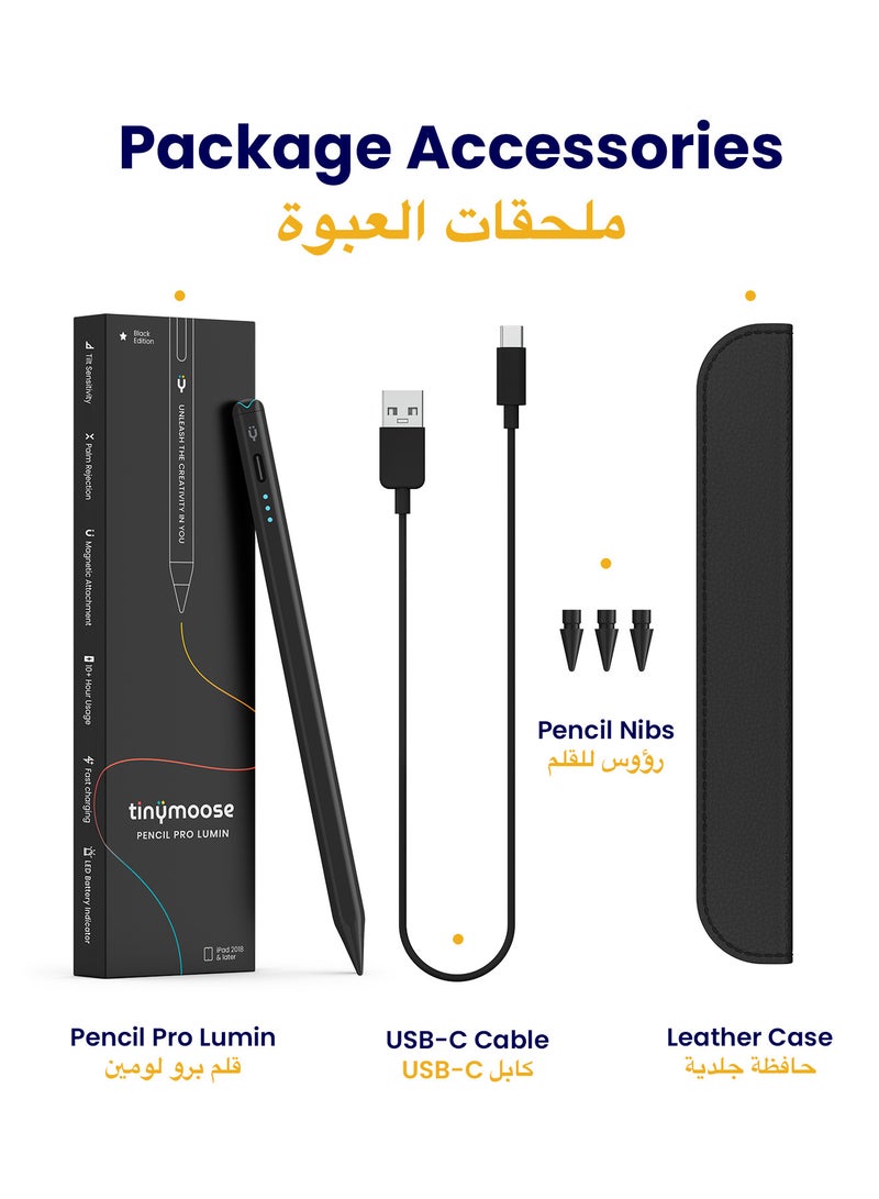 TinyMoose Active Digital Stylus Pen Pencil Pro Lumin 2nd generation iPad Pen with Fast Charging & Palm Rejection For Apple iPad 2018 and Later Black Edition - Image 2