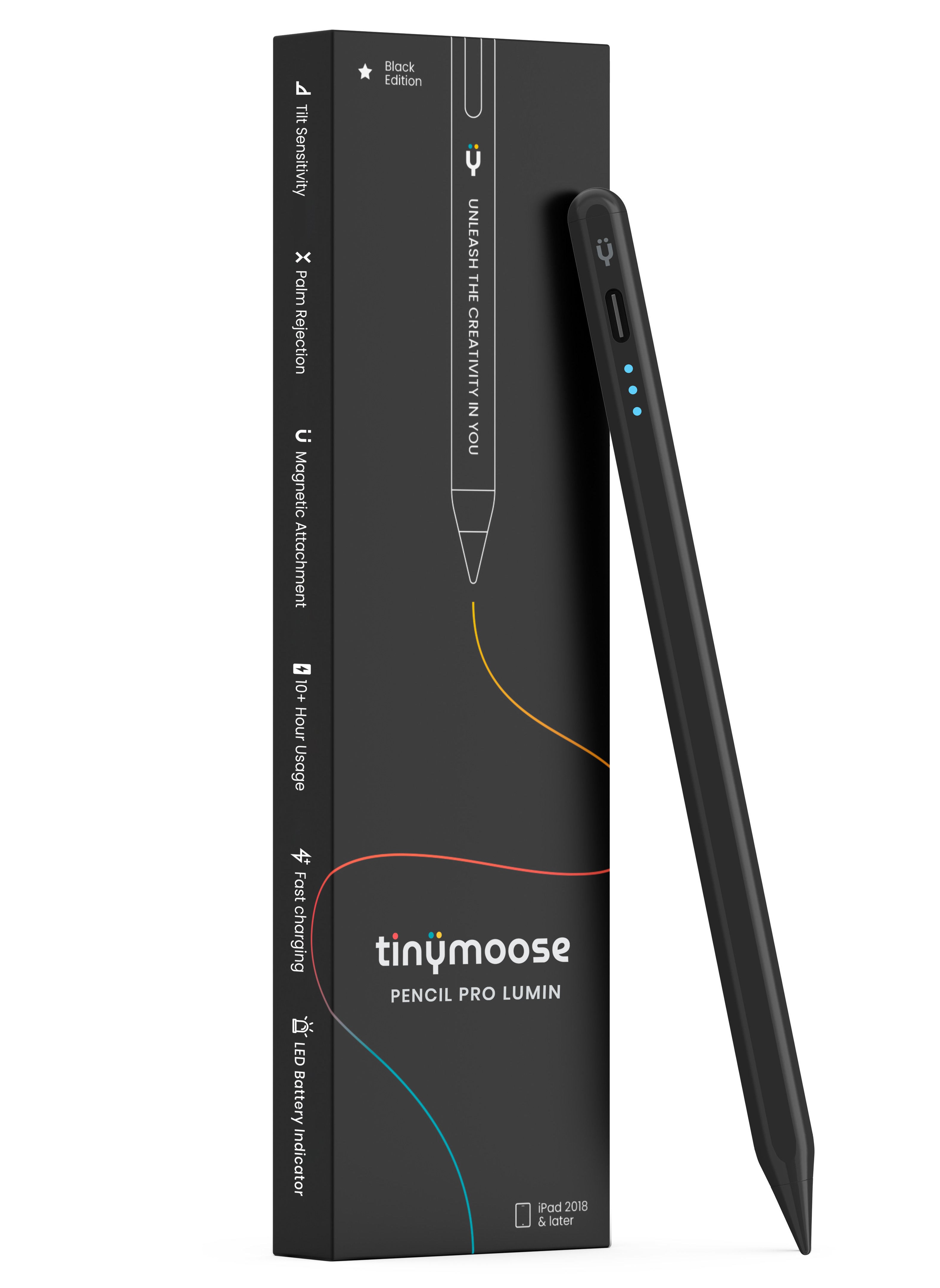 TinyMoose Active Digital Stylus Pen Pencil Pro Lumin 2nd generation iPad Pen with Fast Charging & Palm Rejection For Apple iPad 2018 and Later Black Edition 