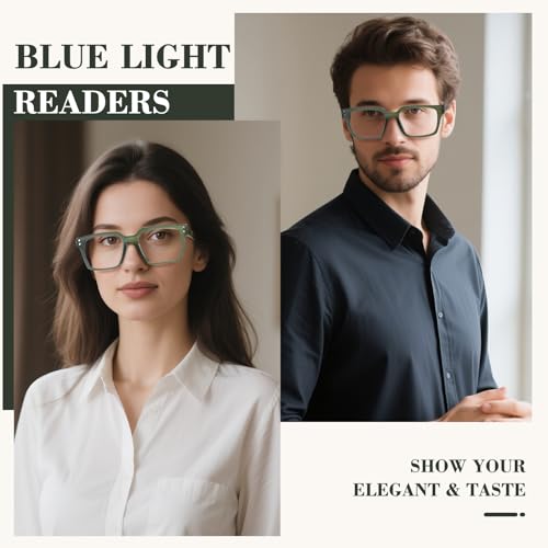 FONHCOO Reading Glasses for Women Men- Blue Light Reading Glasses with Spring Hinge, Anti Glare/Eyestrain Computer Readers(Green 2.0) - Image 2