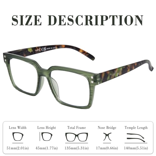 FONHCOO Reading Glasses for Women Men- Blue Light Reading Glasses with Spring Hinge, Anti Glare/Eyestrain Computer Readers(Green 2.0) - Image 4