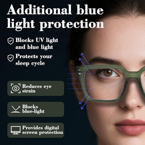 FONHCOO Reading Glasses for Women Men- Blue Light Reading Glasses with Spring Hinge, Anti Glare/Eyestrain Computer Readers(Green 2.0) - Image 5