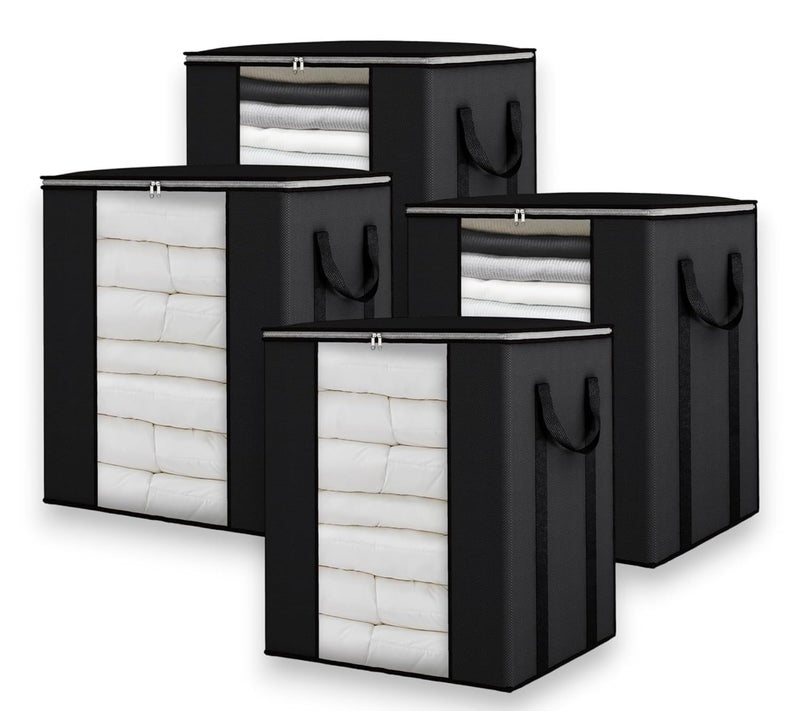 Golden Bird Golden bird 120 litres Large Storage Bags for Bedding, Blankets, Duvet Covers, Pillowcases, Quilts, Comforters, Sheets, Towels (PACK OF 4, Black)