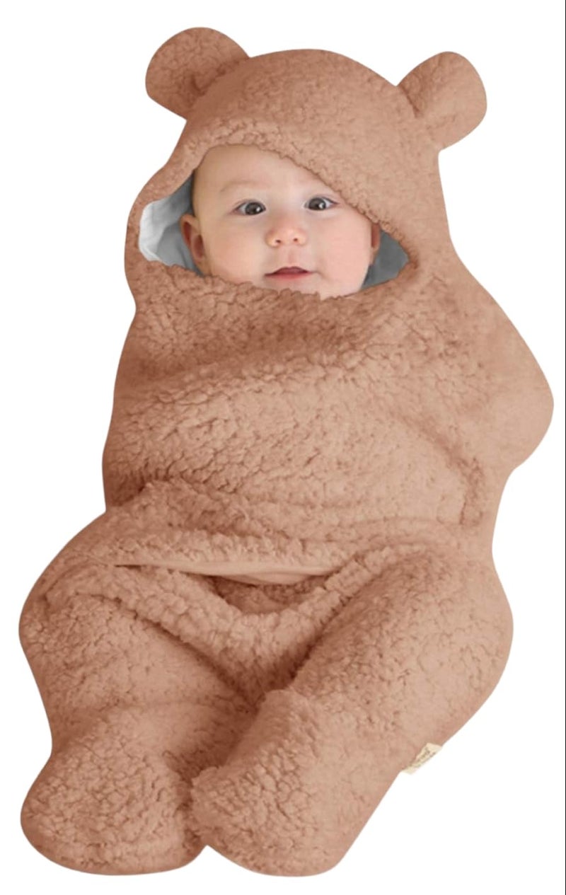 BRANDONN Baby Blanket New Born Pack of Wearable Swaddle Wrapper Security Blanket for Kids for 0-6 Month Babies (Beige Sherpa, 70 cm x 70 cm) - Image 1