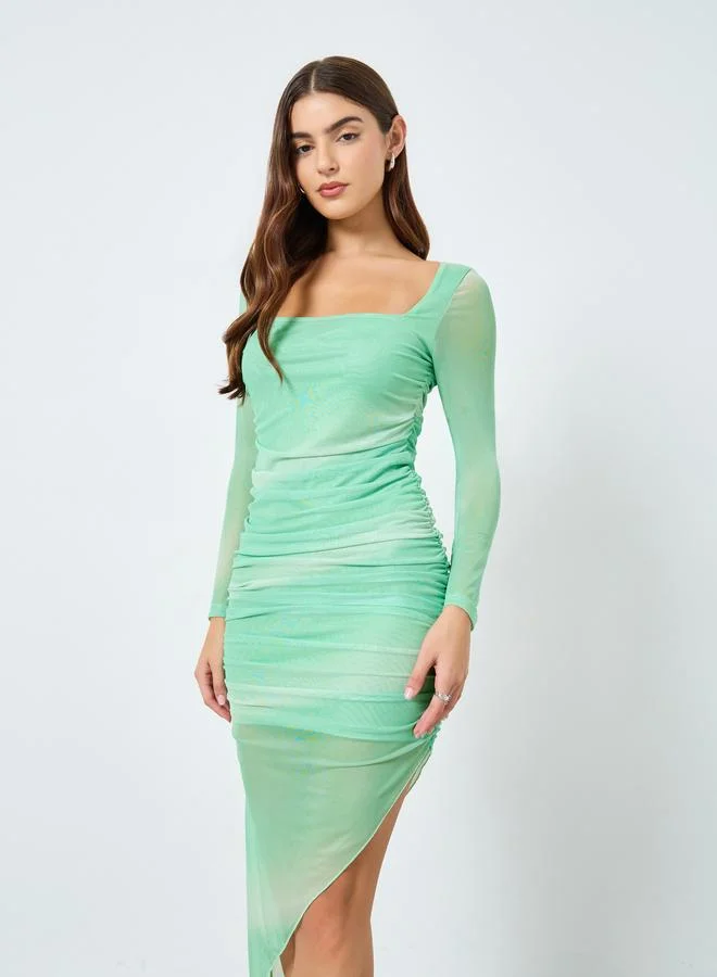 Take Two Green Square Neck Bodycon Midi Dress