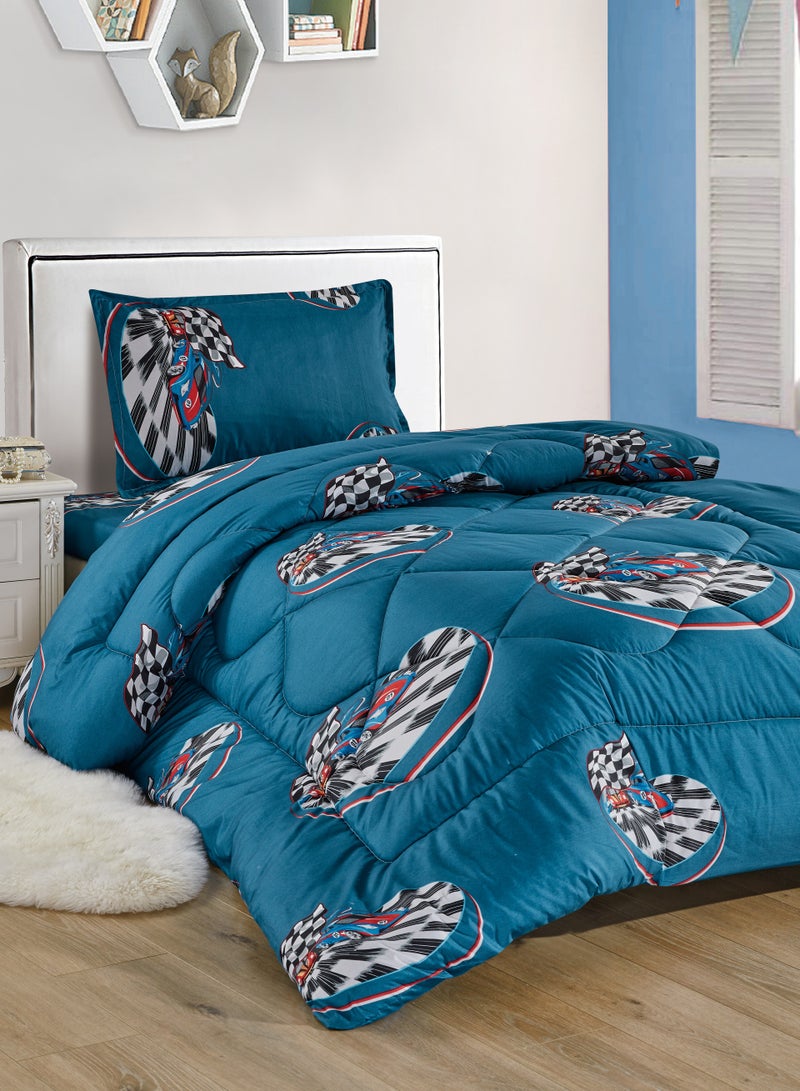 Sleep night 3 Pieces Kids Medium Filling Comforter Set Single Size 160 X 210 cm Reversible Bedding Set For Boys multi color - Image 1