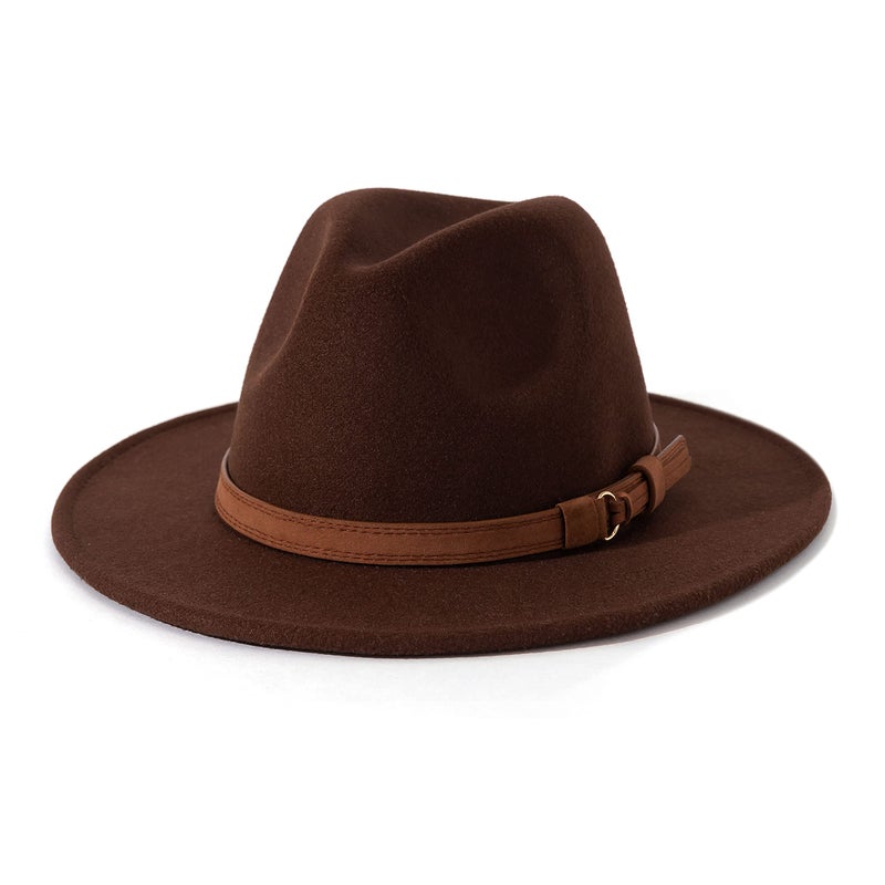 Lisianthus Men & Women Vintage Wide Brim Fedora Hat with Belt Buckle A-Coffee 56-58cm - Image 1