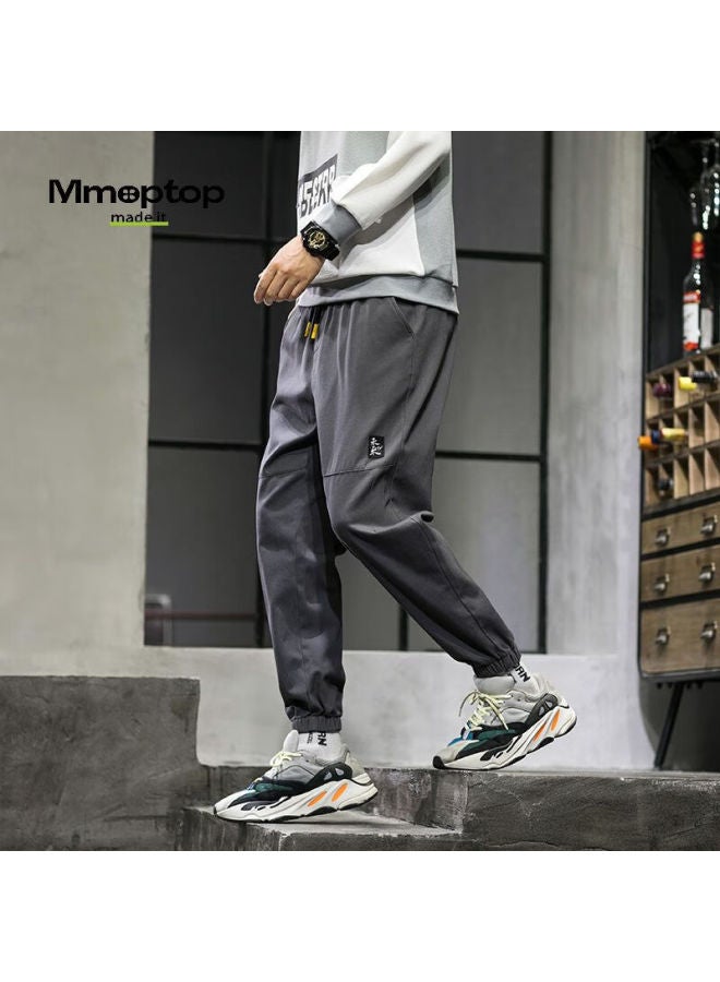 Mmoptop American-style Trendy Joggers For Men, Spring Vintage Pure Cotton Cargo Sports Casual Cropped Pants, 506 Dark Gray, Size L - Image 3