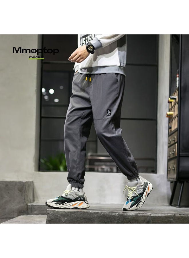 Mmoptop American-style Trendy Joggers For Men, Spring Vintage Pure Cotton Cargo Sports Casual Cropped Pants, 506 Dark Gray, Size L - Image 5