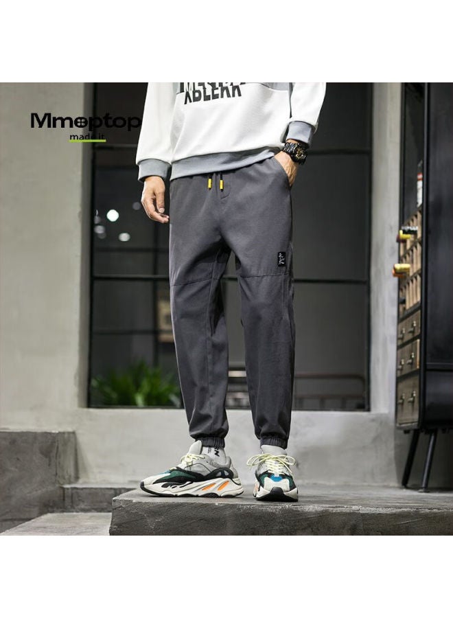 Mmoptop American-style Trendy Joggers For Men, Spring Vintage Pure Cotton Cargo Sports Casual Cropped Pants, 506 Dark Gray, Size L - Image 2