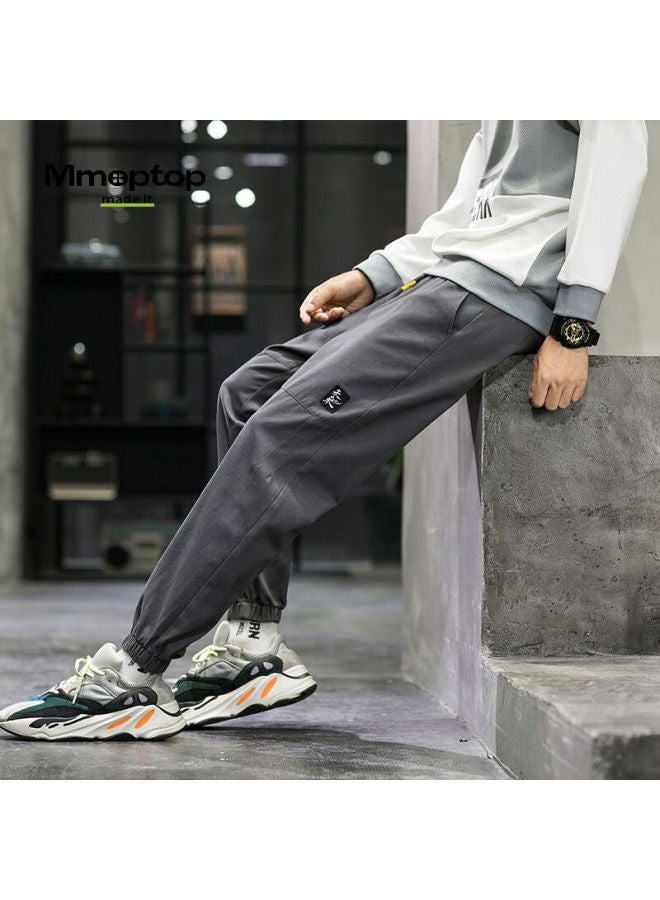 Mmoptop American-style Trendy Joggers For Men, Spring Vintage Pure Cotton Cargo Sports Casual Cropped Pants, 506 Dark Gray, Size L - Image 4