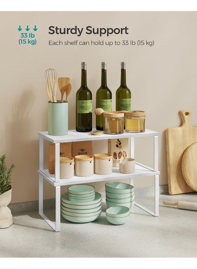SONGMICS رف توابل SONGMICS، مجموعة من 2 منظم رفوف الخزائن، منظم رف المطبخ القابل للتوسيع، حامل توابل قابل للتكديس، معدني وخشب هندسي، أبيض سحابي وأبيض ثلجي - Image 5