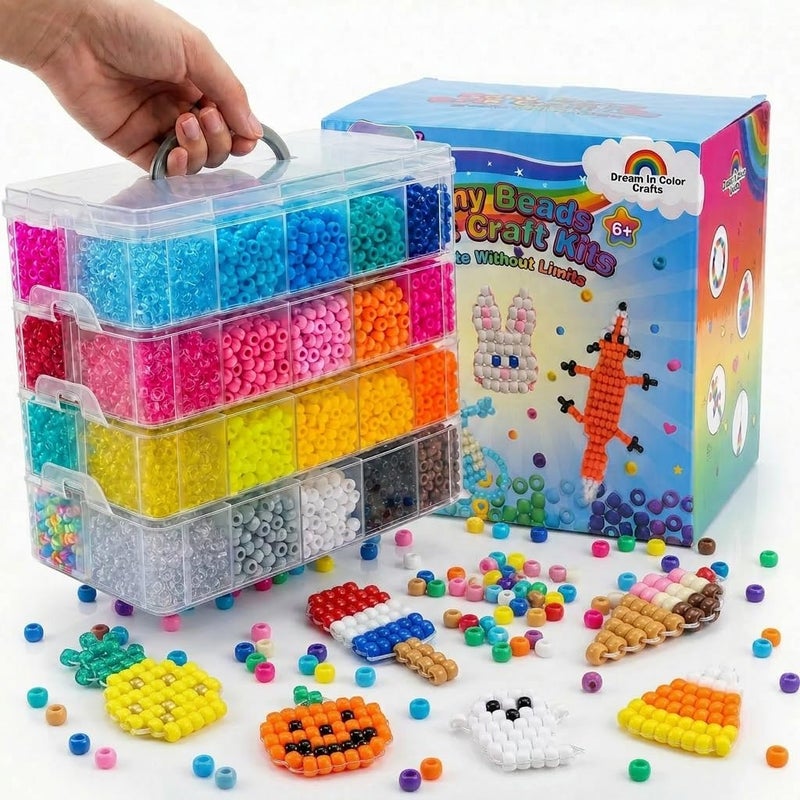 Sistenia 14,000-Piece Pony Beads Kit - Rainbow Rave Kandi Beads for DIY Jewelry & Hair Accessories - Image 1