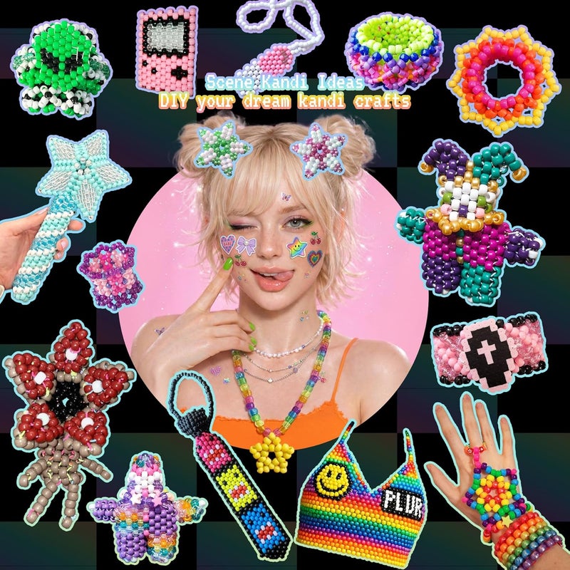 Sistenia 14,000-Piece Pony Beads Kit - Rainbow Rave Kandi Beads for DIY Jewelry & Hair Accessories - Image 2