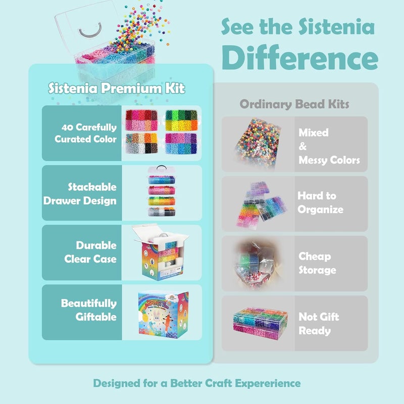 Sistenia 14,000-Piece Pony Beads Kit - Rainbow Rave Kandi Beads for DIY Jewelry & Hair Accessories - Image 3