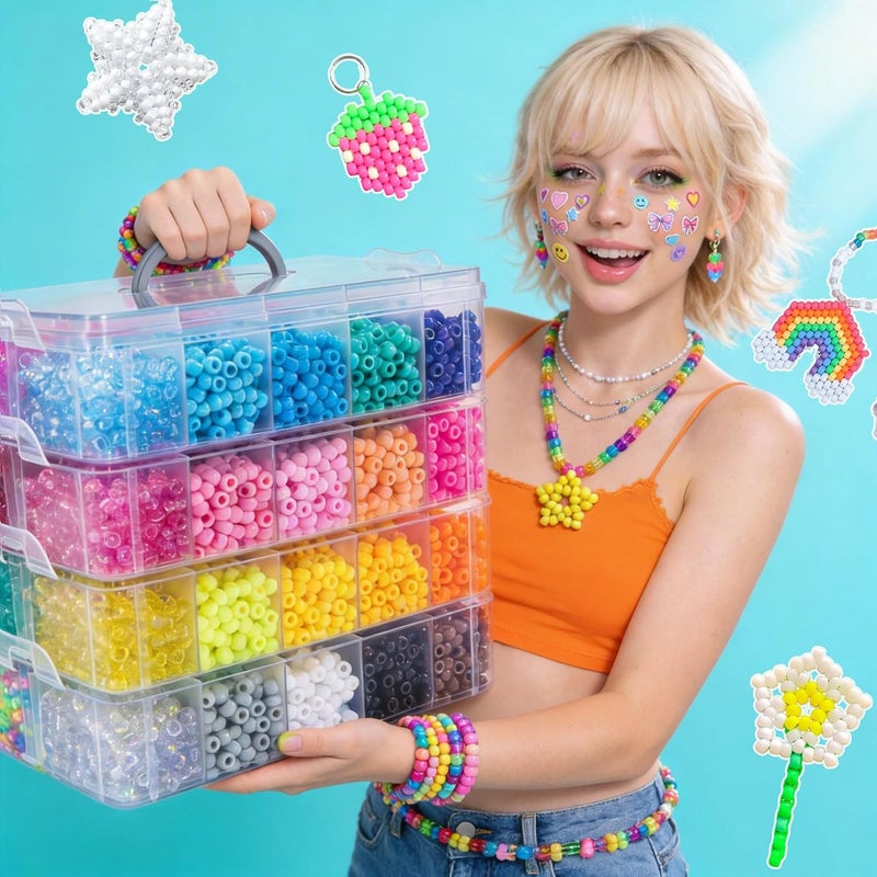 Sistenia 14,000-Piece Pony Beads Kit - Rainbow Rave Kandi Beads for DIY Jewelry & Hair Accessories - Image 5