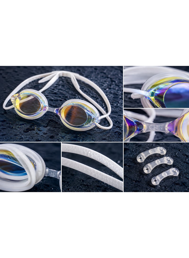 speedo Adult swimming goggles with anti-fog mirrored lenses and UV protection – 3 nose bridge sizes S/M/L, white silicone strap - Image 4