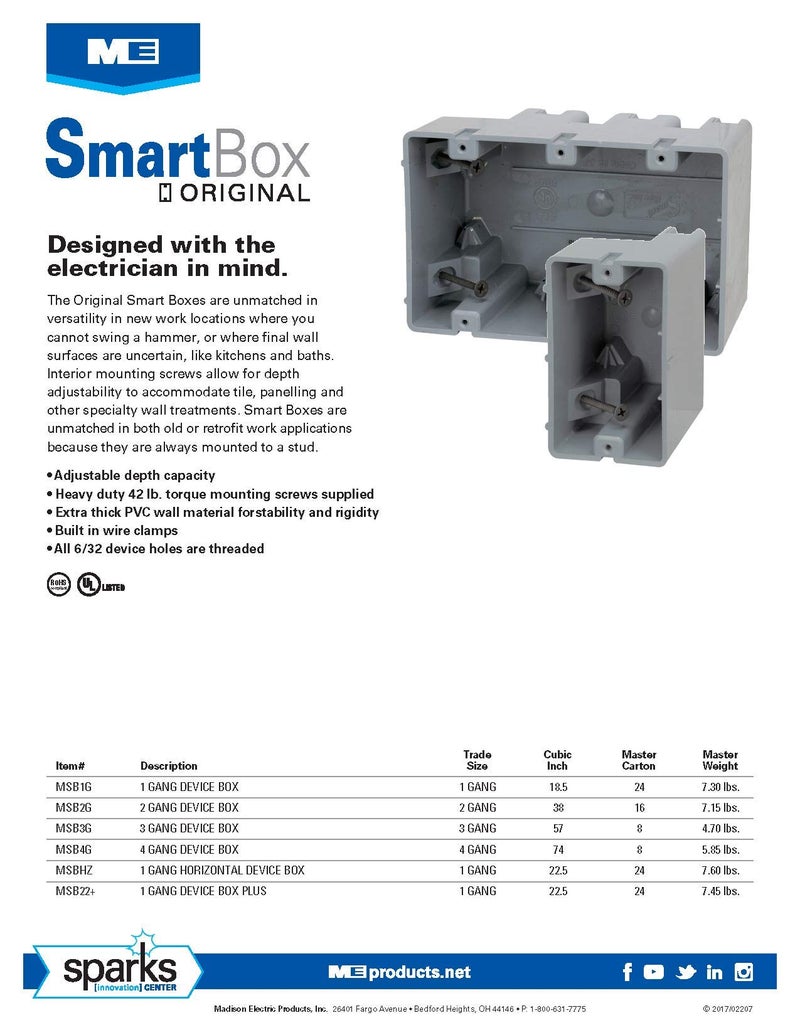 Southwire Madison Electric Products MSB1G4PK MSB1G Smart Depth Adjustable Box, 1 Gang, 18.5 cu. in. Gray (Pack of 4) - Image 3