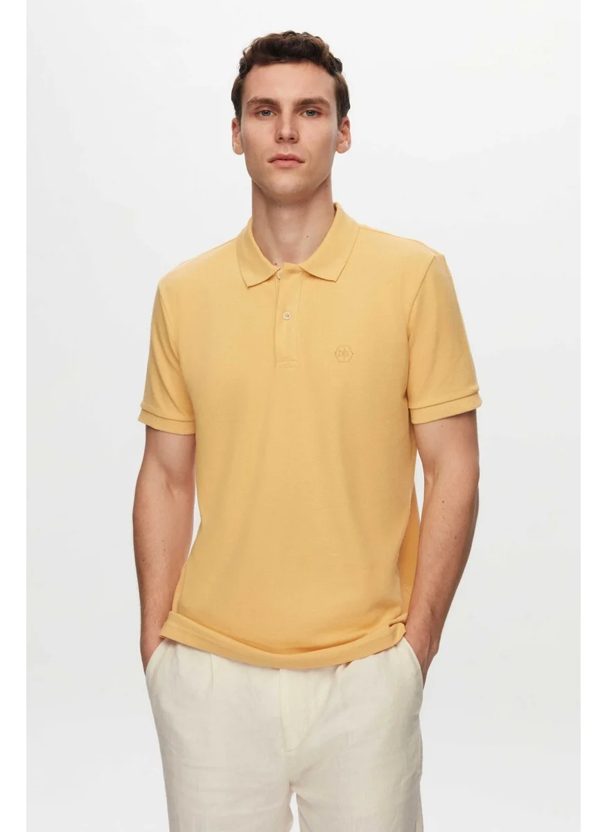 دي أس دامات Regular Fit Flamingo/Light Yellow/Turcaz Pique Textured 100% Cotton Polo Neck T-Shirt 6HC14ORTBN510