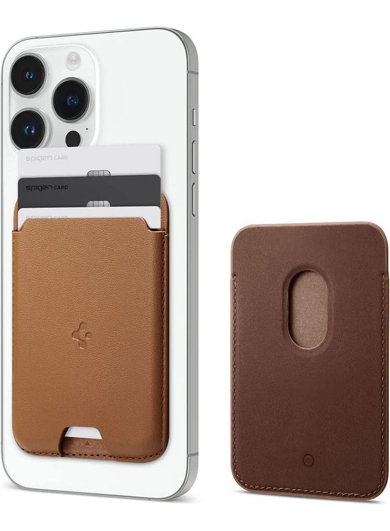 Spigen Valentinus (MagFit) Magnetic Wallet Card Holder (3 Cards) for MagSafe Compatible with iPhone 16, iPhone 15, iPhone 14, iPhone 13 and iPhone 12 Models - Brown  - Image 1
