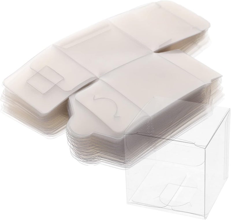 Healifty 50pcs Clear Boxes for Favors, 2x2x2 Inches Plastic Boxes, Transparent PVC Candy for Thanksgiving, Christmas, Wedding, Party, Birthday - Image 1