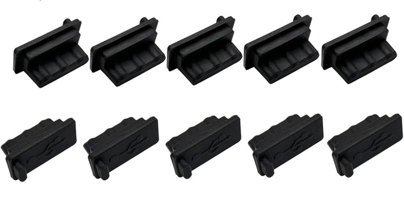 Piplus Pi+® (PiPlus®) Silicone USB A Type Female Anti Dust Cover Plug Protector Stopper -10 Units - Black - Image 1