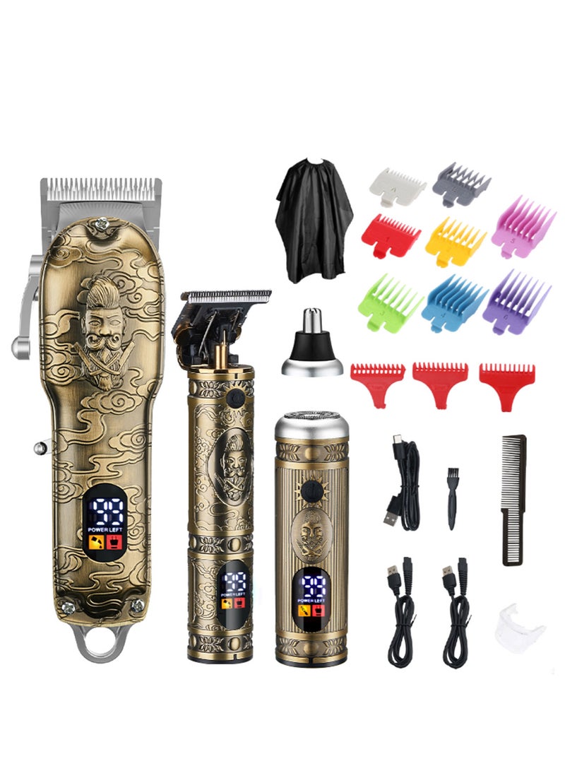 مقص شعر كهربائي ثلاثي في واحد كامل من المعدن مع شاشة رقمية مجموعة تشذيب الشعر وإزالة شعر الأنف - Image 1