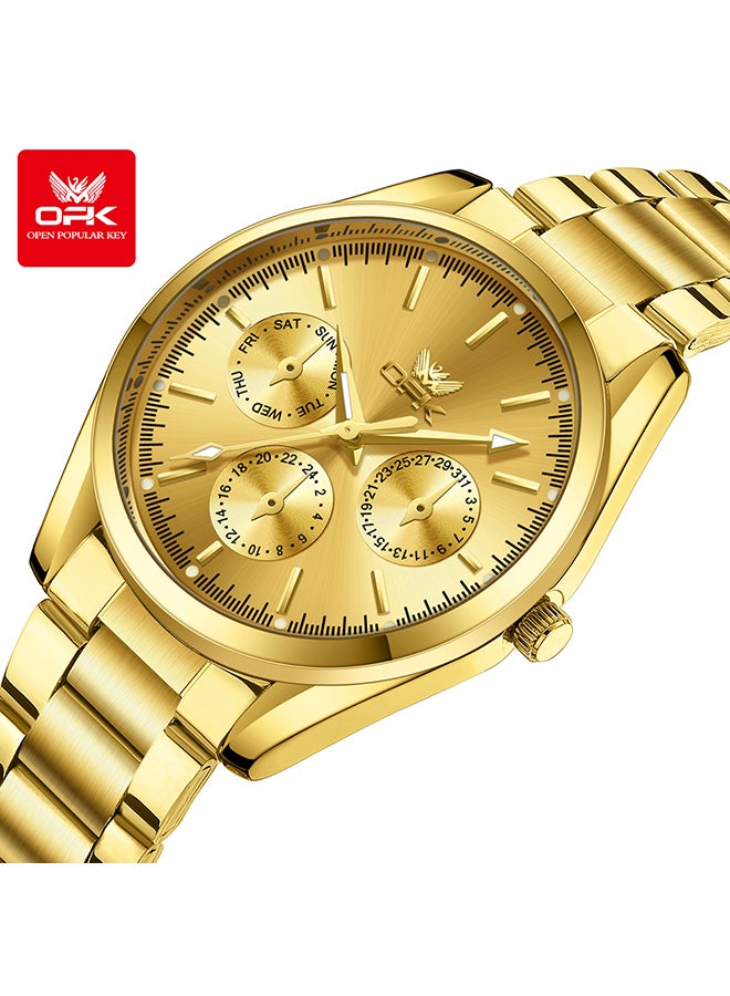 OPK Watches, Fashionable and Casual Men's Watch, Luminous Waterproof Quartz Watch, Men's Watch, 6024, All-Gold Dial - Image 1