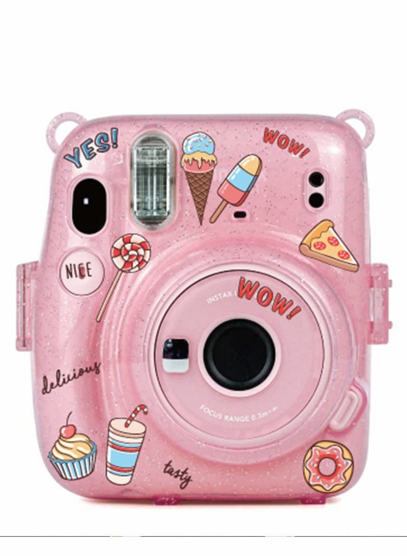 Fujifilm Instax Mini 11 Clear Camera Case with Glitter Pink Anti-Scratch Protection & Colorful Straps - Image 4