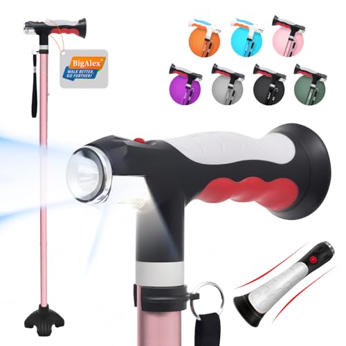 BigAlex Folding Walking Cane with Two Led Lights for Elderly Solid Base Adjustable Walking Stick with Carrying Bag for Men Women - Image 2