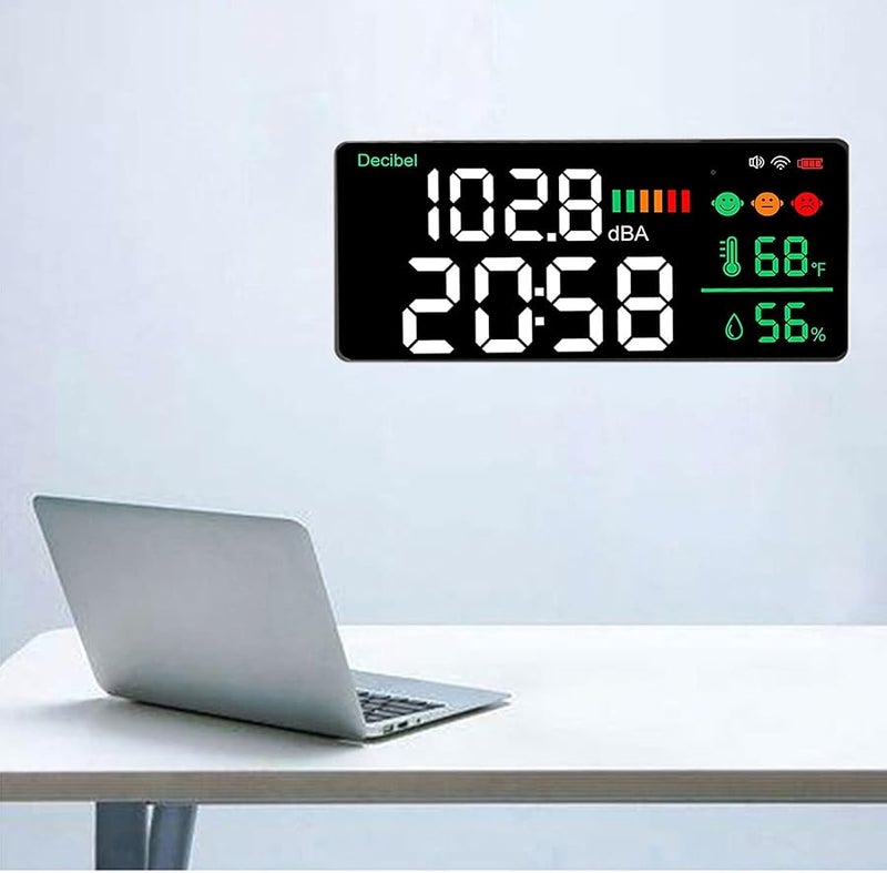 بيسينتي 11 بوصة عداد الديسيبل LED مع ساعة قياس درجة الحرارة والرطوبة شحن USB سطوع قابل للتعديل - Image 4