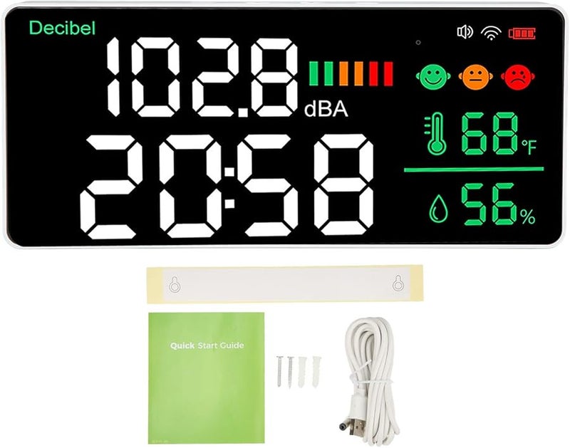 بيسينتي 11 بوصة عداد الديسيبل LED مع ساعة قياس درجة الحرارة والرطوبة شحن USB سطوع قابل للتعديل - Image 1