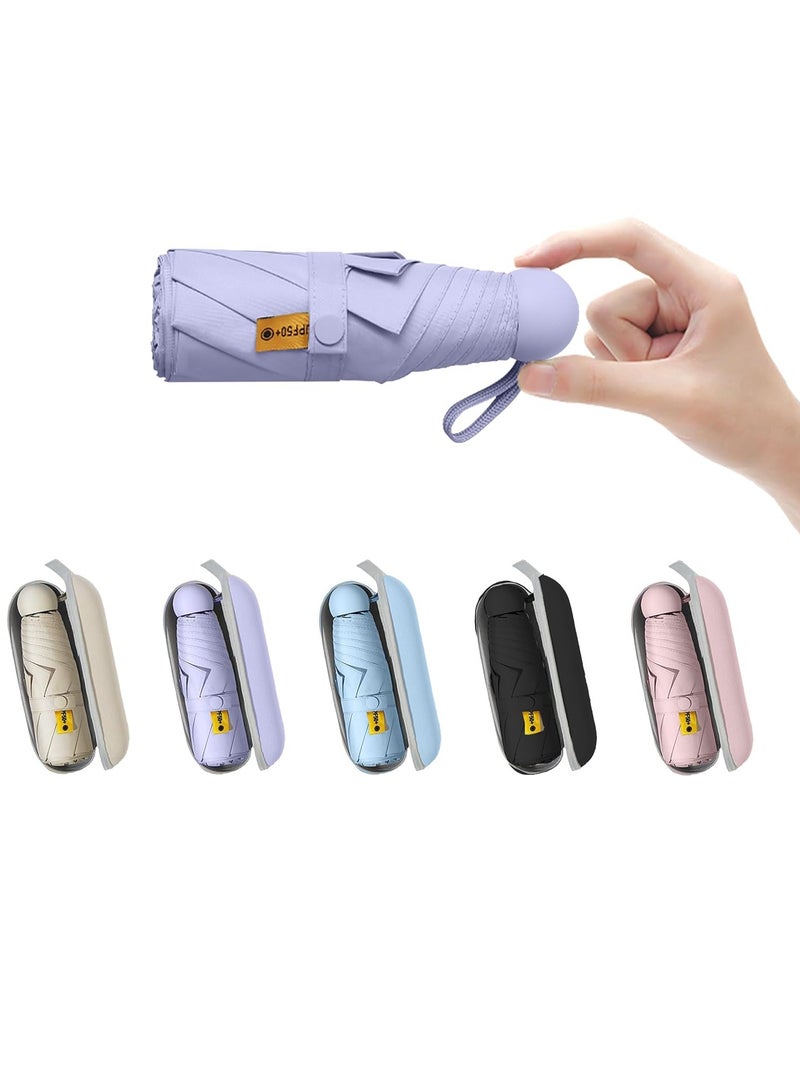 Meetion مظلة سفر صغيرة للحقيبة مع غلاف - مظلة صغيرة مدمجة للحماية من أشعة الشمس خفيفة الوزن ومظلة جيب صغيرة مع غلاف للنساء والرجال (1 قطعة، بنفسجي) - Image 1