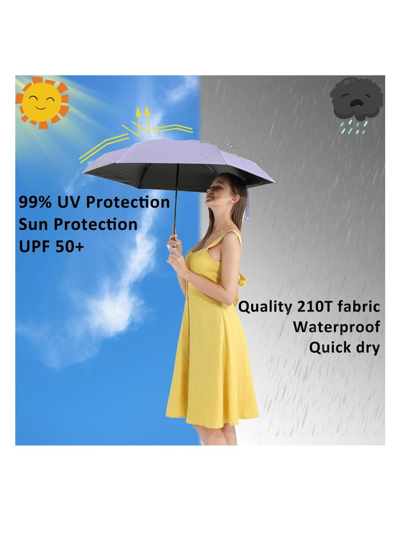 Meetion مظلة سفر صغيرة للحقيبة مع غلاف - مظلة صغيرة مدمجة للحماية من أشعة الشمس خفيفة الوزن ومظلة جيب صغيرة مع غلاف للنساء والرجال (1 قطعة، بنفسجي) - Image 2