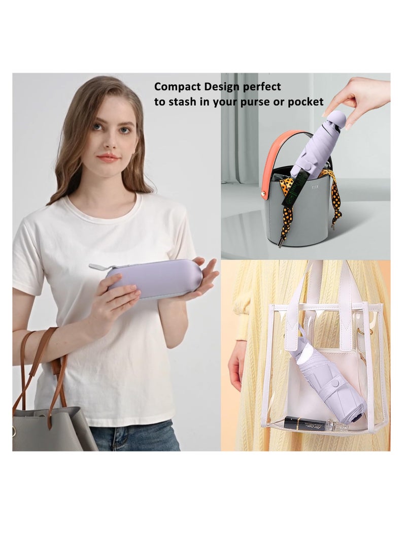 Meetion مظلة سفر صغيرة للحقيبة مع غلاف - مظلة صغيرة مدمجة للحماية من أشعة الشمس خفيفة الوزن ومظلة جيب صغيرة مع غلاف للنساء والرجال (1 قطعة، بنفسجي) - Image 4