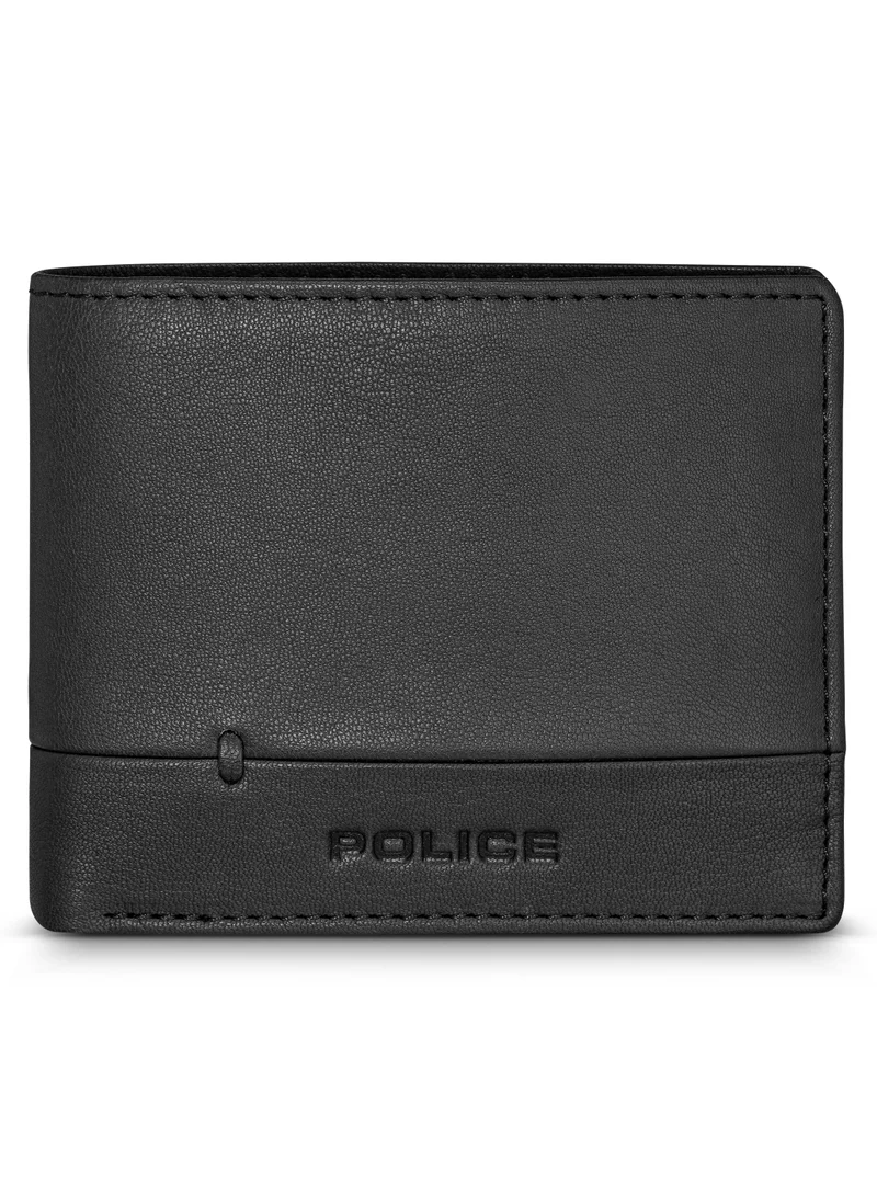 بوليس Malino Black Plain Grain Genuine Leather Bi-fold Wallet for Men