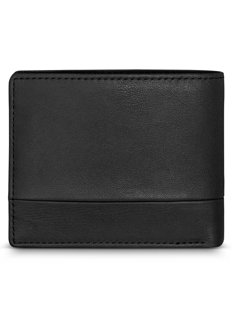 بوليس Malino Black Plain Grain Genuine Leather Bi-fold Wallet for Men
