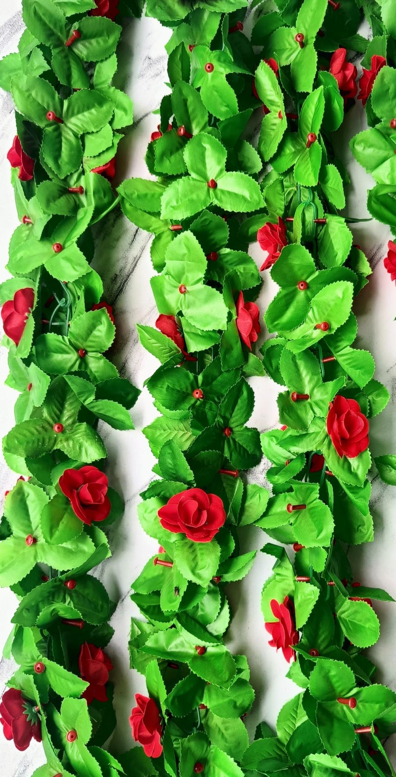 VRB Dec™ 1 Pcs Artificial Flowers Vine Blossom/Roses Garland Fake (6 ft) Flowers Fabric Roses/Blossom Garland for Wedding Decor Diwali/Ganpati/Garden Wall Valentine (Red Rose Leaf Garland) - Image 4