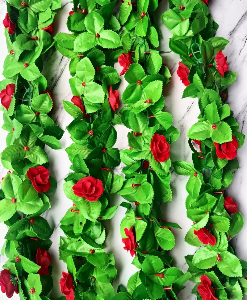 VRB Dec™ 1 Pcs Artificial Flowers Vine Blossom/Roses Garland Fake (6 ft) Flowers Fabric Roses/Blossom Garland for Wedding Decor Diwali/Ganpati/Garden Wall Valentine (Red Rose Leaf Garland) - Image 5
