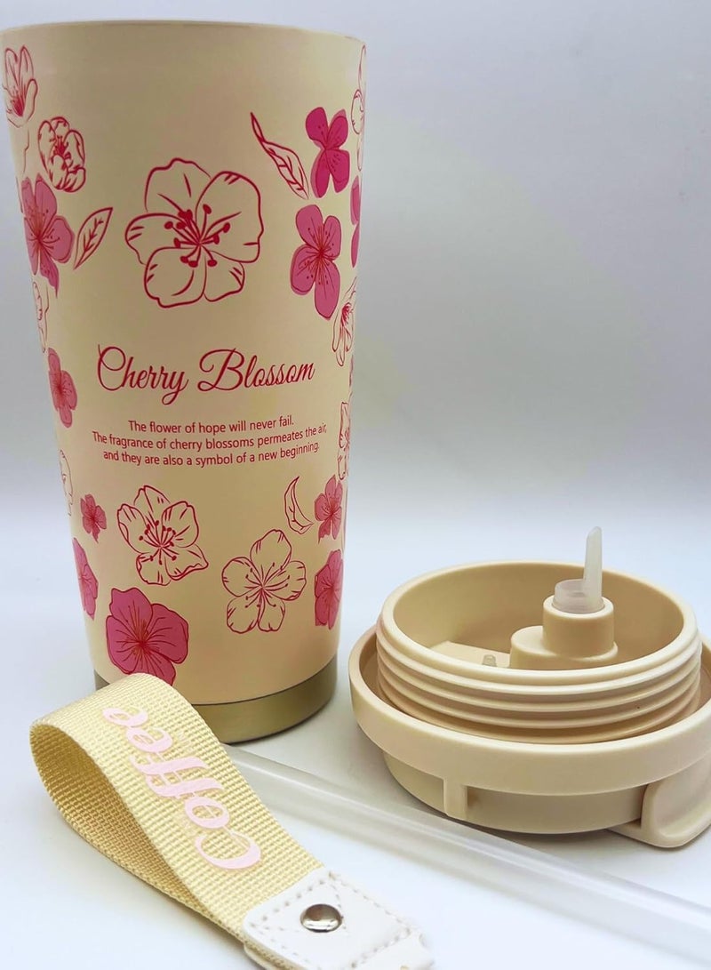 ELITZHUB Premium Stainless Steel Flower Tumbler Travel/Coffee Mug Vacuum Insulated Food Grade Leak Proof Perfect for Travel & Everyday Use Office Gym Home 12 Hours Hot Cold BPA Free 500ml Orange - Image 2