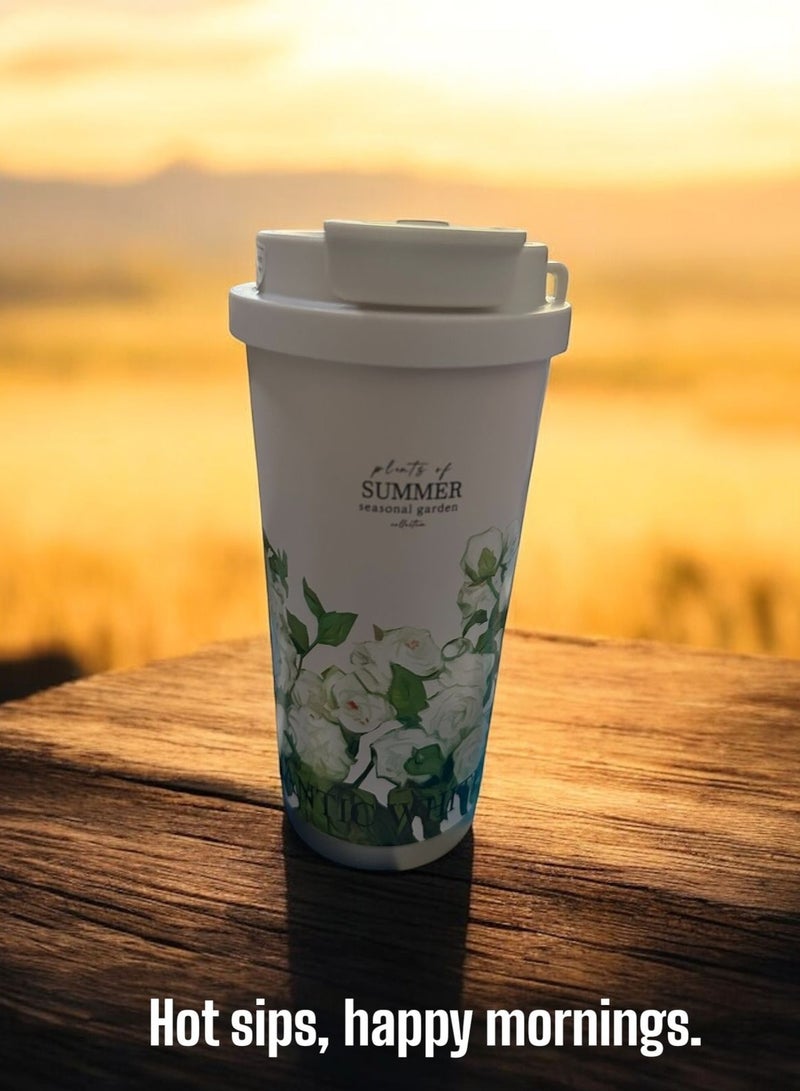 ELITZHUB Premium Stainless Steel Flower Tumbler Travel/Coffee Mug Vacuum Insulated Food Grade Leak Proof Perfect for Travel & Everyday Use Office Gym Home 12 Hours Hot Cold BPA Free 500ml Orange - Image 4