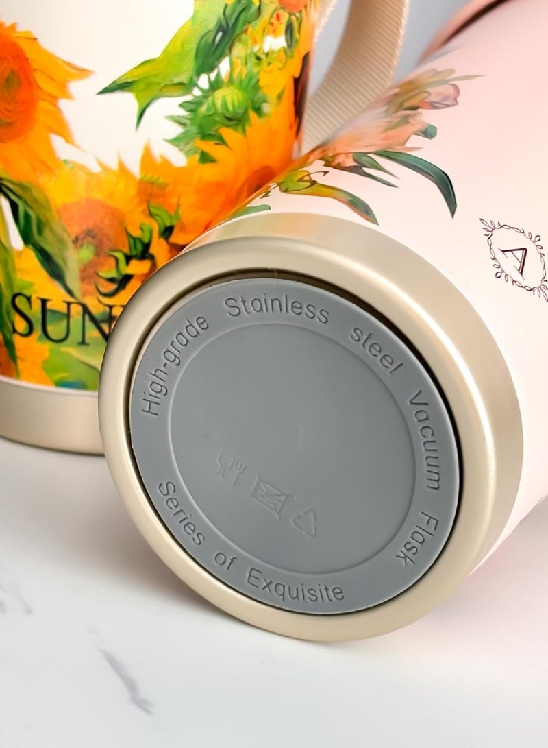 ELITZHUB Premium Stainless Steel Flower Tumbler Travel/Coffee Mug Vacuum Insulated Food Grade Leak Proof Perfect for Travel & Everyday Use Office Gym Home 12 Hours Hot Cold BPA Free 500ml Orange - Image 3