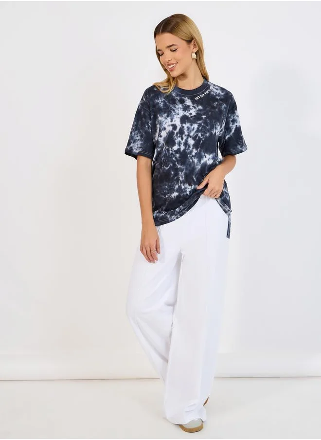 Styli Oversized Tie Dye Printed T-Shirt with Short Sleeves