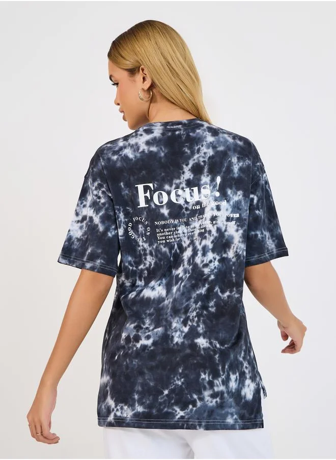 Styli Oversized Tie Dye Printed T-Shirt with Short Sleeves