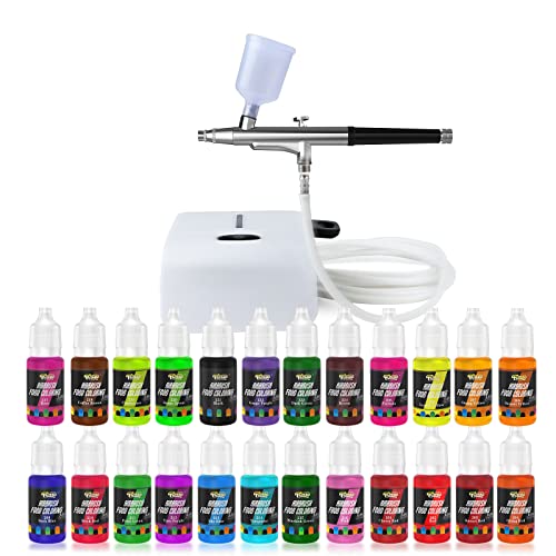 FUTEBO Cake Airbrush Decorating Kit with Compressor: Futebo Cookie Airbrush Kit with 24 Vivid Airbrush Liquid Food Colors, Decorate Cakes, Desserts or Other Baking Food(Color: White) - Image 1